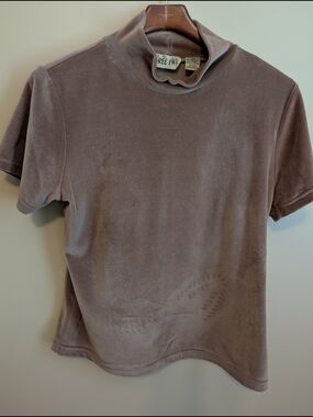 Taupe Velvour Short-Sleeve Mock Neck Women's Top